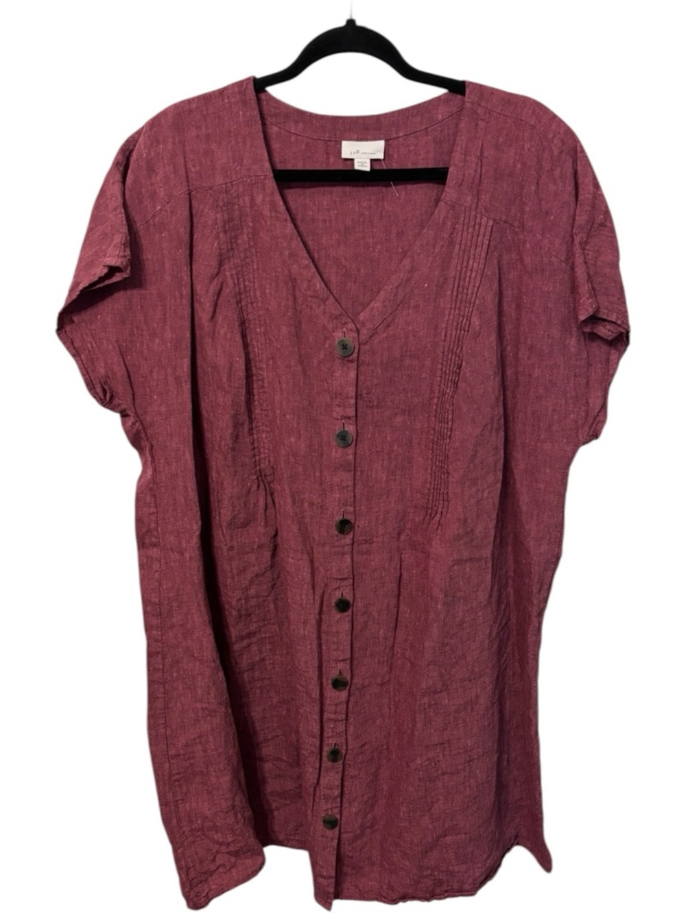 J. Jill Love Linen Pleated Button Down Dress Lotus Flower Lagenlook in Size 3X